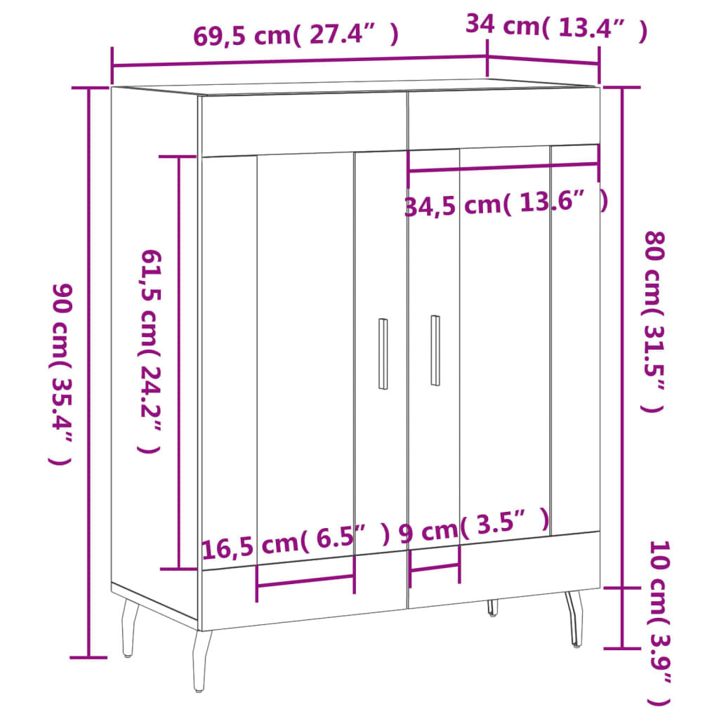 vidaXL Συρταριέρα Μαύρη 69,5 x 34 x 90 εκ. από Επεξεργασμένο Ξύλο