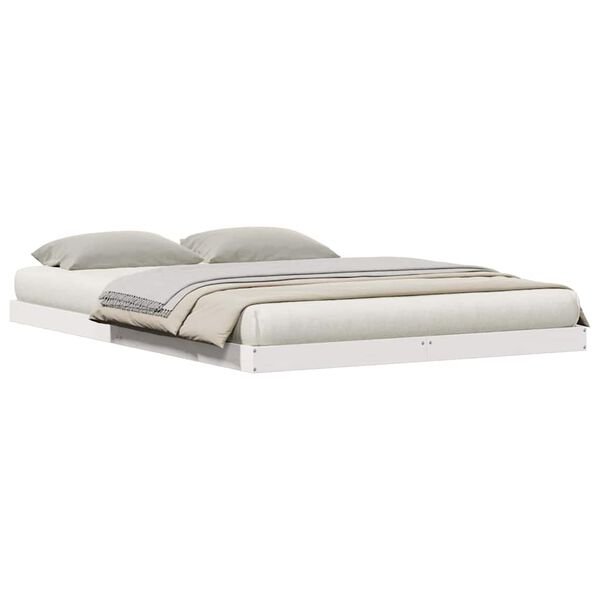 vidaXL Κρεβάτι δαπέδου Λευκό 160 x 220 cm Μασίφ ξύλο πεύκου