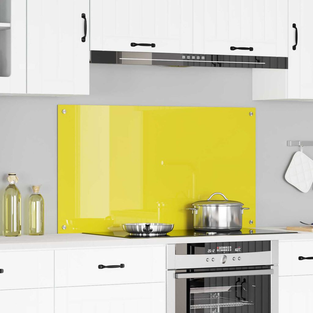 vidaXL Πλαίσιο Κουζίνας Κίτρινο 110x60x0,6 εκ Γυαλί Θερμαινόμενο