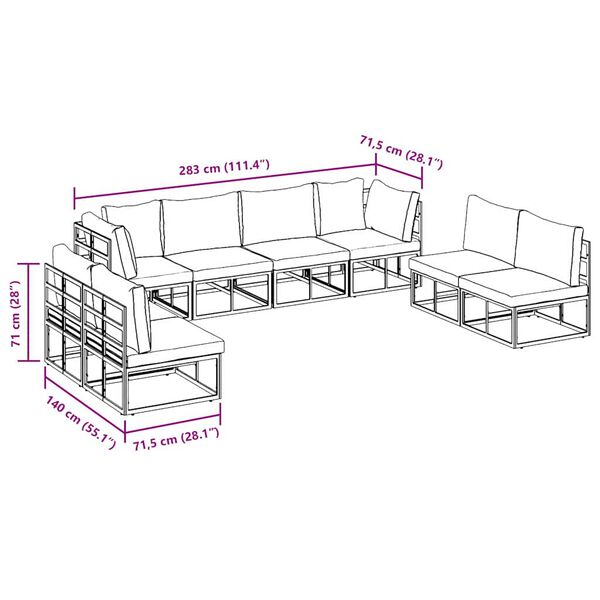 vidaXL Σετ Καναπέ Κήπου με μαξιλάρι 8 pcs Μαύρο Αλουμίνιο