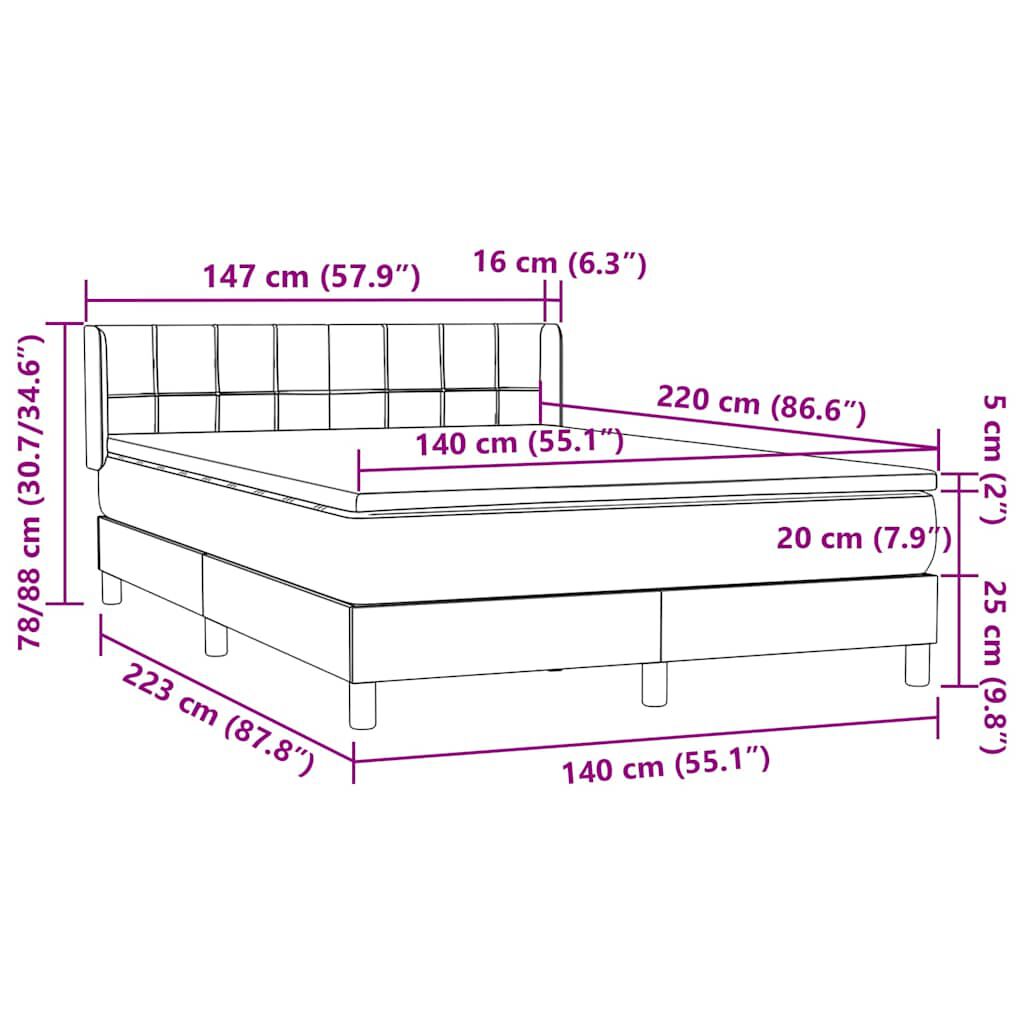 vidaXL Box Spring κρεβάτι με στρώμα ροζ 140x220 cm Βελούδινο