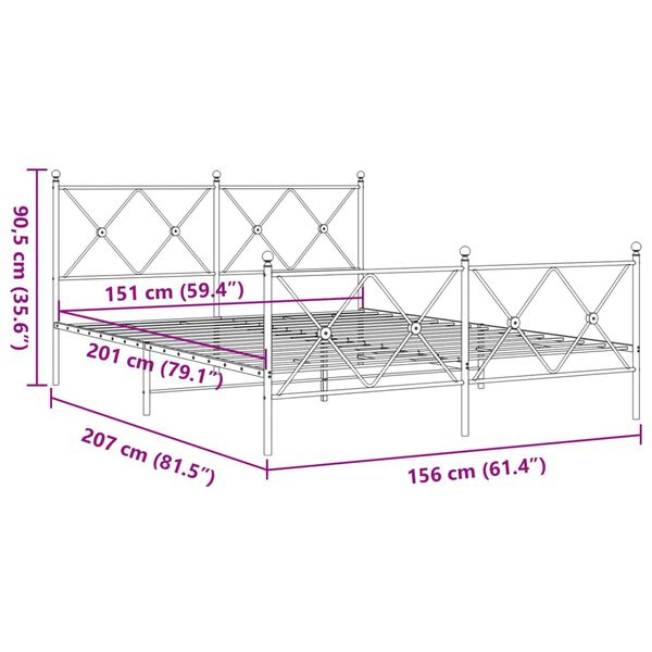 vidaXL Πλαίσιο Κρεβατιού με Κεφαλάρι&Ποδαρικό Λευκό 90x190 εκ. Μέταλλο