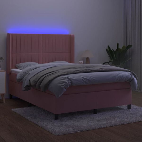 vidaXL &Kappa;&rho;&epsilon;&beta;ά&tau;&iota; Boxspring &mu;&epsilon; &Sigma;&tau;&rho;ώ&mu;&alpha; & LED &Rho;&omicron;&zeta; 140x200 &epsilon;&kappa;. &Beta;&epsilon;&lambda;&omicron;ύ&delta;&iota;&nu;&omicron;