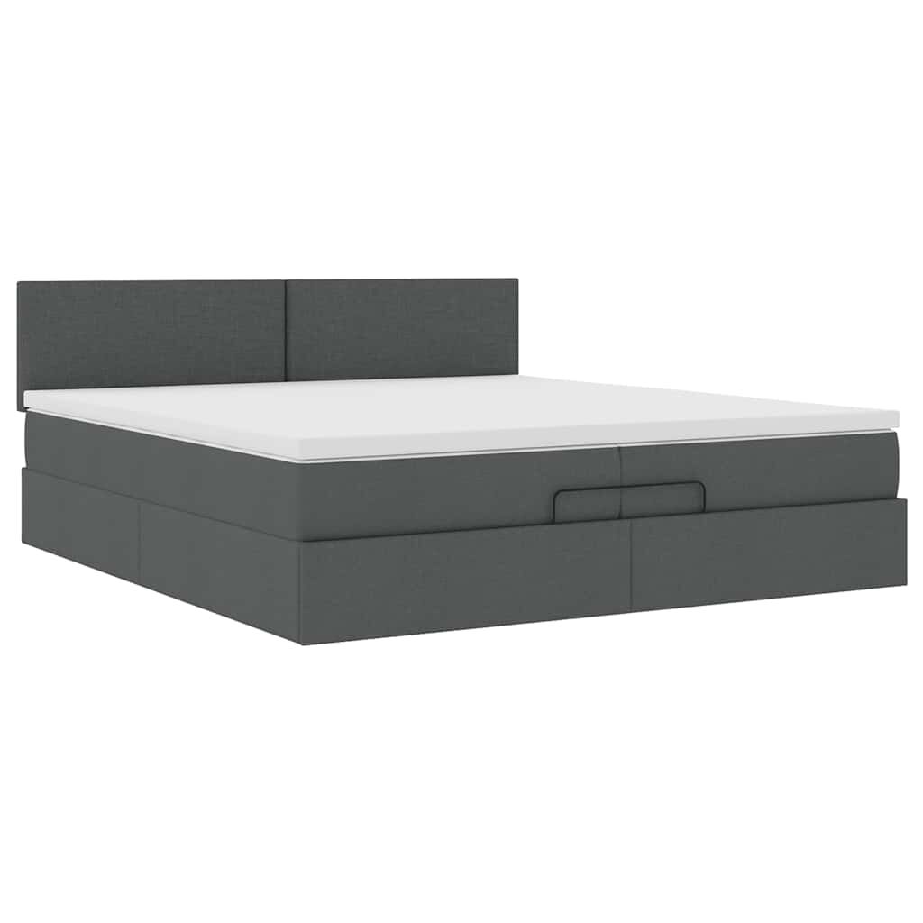 vidaXL Οθωμανικό κρεβάτι με στρώματα&LEDs Σκούρο γκρι 200x200cm ύφασμα