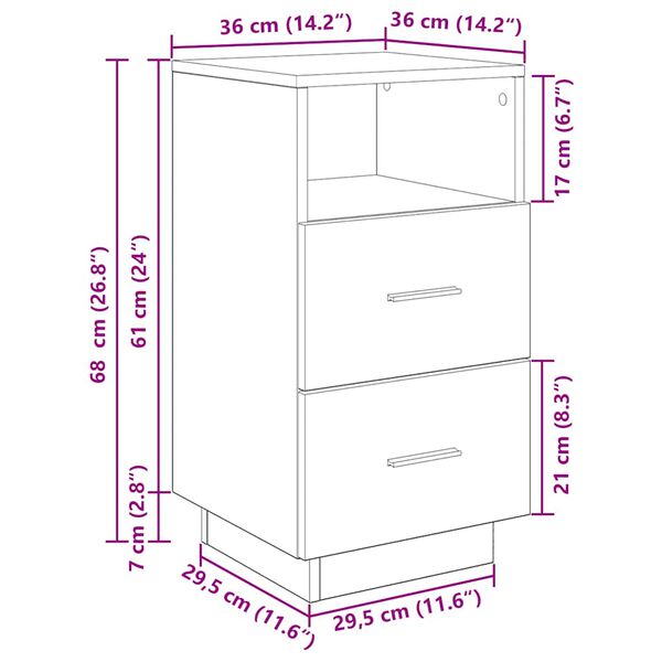 vidaXL Κομοδίνο με 2 συρτάρια Όψη Παλαιού Ξύλου 36x36x68 εκ.