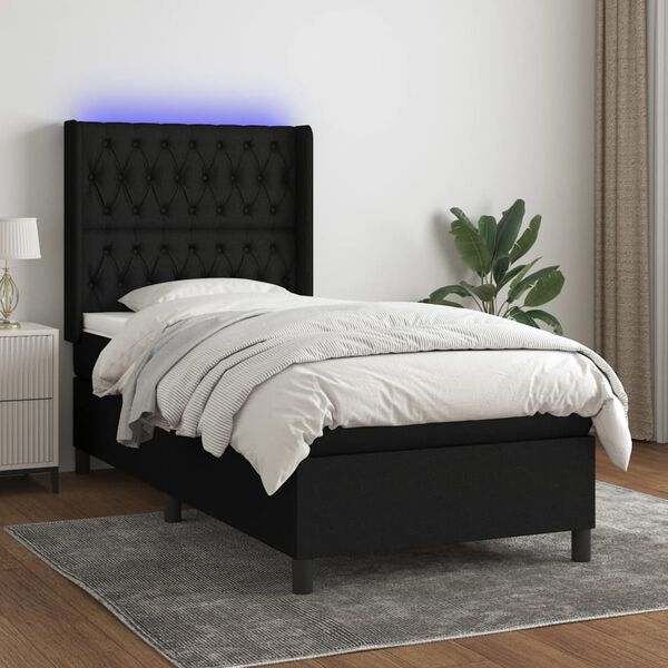 vidaXL &Kappa;&rho;&epsilon;&beta;ά&tau;&iota; Boxspring &mu;&epsilon; &Sigma;&tau;&rho;ώ&mu;&alpha; & LED &Mu;&alpha;ύ&rho;&omicron; 100x200 &epsilon;&kappa;. &Upsilon;&phi;&alpha;&sigma;&mu;ά&tau;&iota;&nu;&omicron;