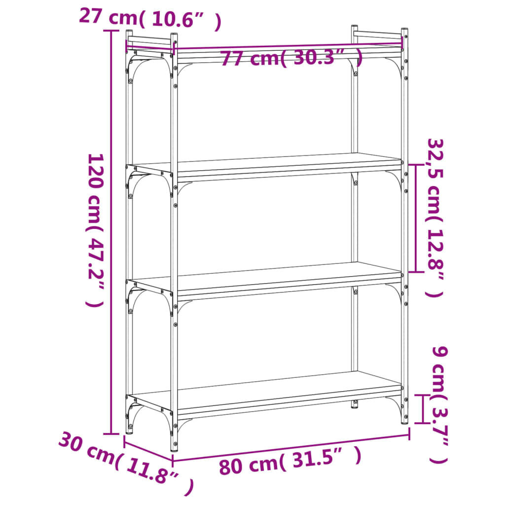 vidaXL Βιβλιοθήκη 4 Επιπέδων Sonoma Δρυς 80x30x120 εκ. Επεξεργ. Ξύλο