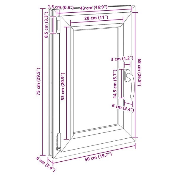 vidaXL Παράθυρο Υπογείου "RISOR" 50x75 εκ. Ανακλινόμενο & Περιστρεφόμενο DIN Αριστερό Ανθρακί