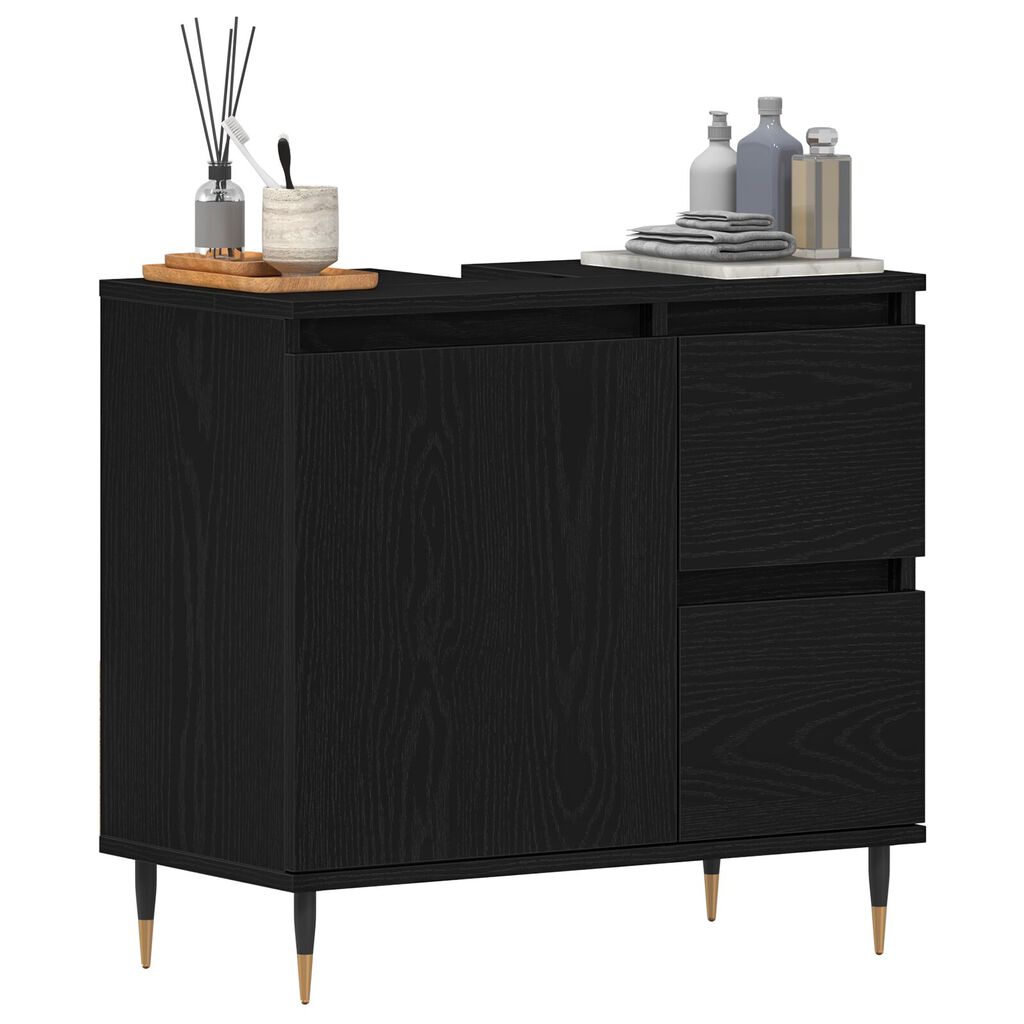 vidaXL Νιπτήρας Μπάνιου Μαύρο Δρυς 65x33x60 εκ Επεξεργασμένο ξύλο