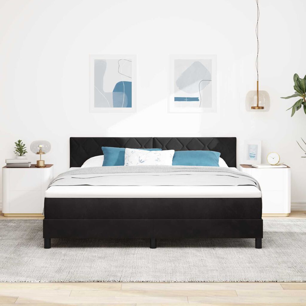 vidaXL Κρεβάτι Box Spring με Στρώμα Μαύρο Σούπερ Βασιλικό Βελούδο