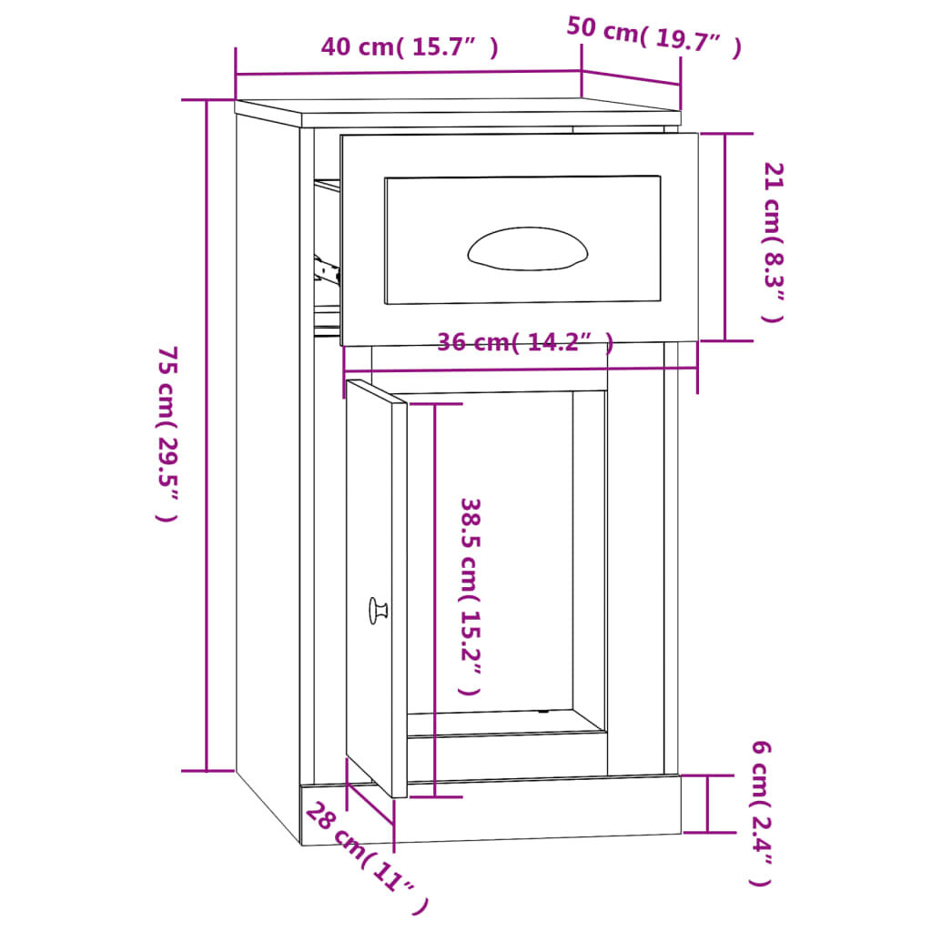 vidaXL Ντουλάπι με Συρτάρι Γκρι Sonoma 40 x 50 x 75 εκ. Επεξεργ. Ξύλο