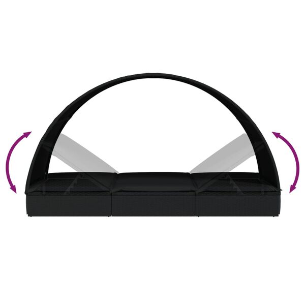 vidaXL Ξαπλώστρα 2 Ατόμων Στρογγ Οροφή Μαύρη 211x112x140εκ Συνθ. Ρατάν