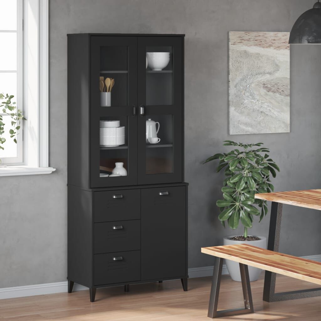 vidaXL Ντουλάπι Ψηλό VIKEN Μαύρος 80x40x190 εκ. από Μασίφ Ξύλο Πεύκου