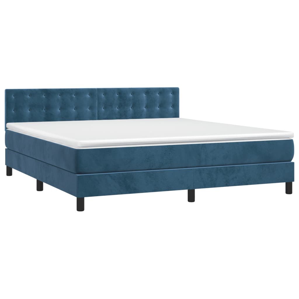 vidaXL Κρεβάτι Boxspring με Στρώμα & LED Σκ. Μπλε 160x200εκ. Βελούδινο