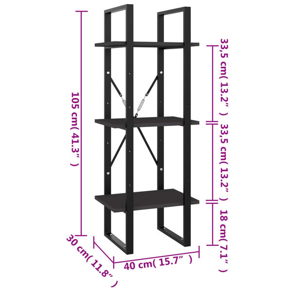 vidaXL Βιβλιοθήκη με 3 Ράφια Γκρι 40 x 30 x 105 εκ. από Επεξ. Ξύλο