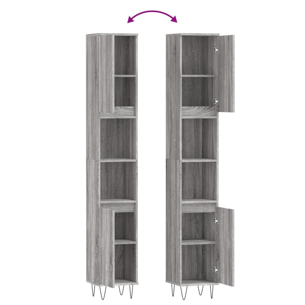 vidaXL Ντουλάπι Μπάνιου Γκρι Sonoma 30x30x190 εκ. Επεξεργασμένο Ξύλο