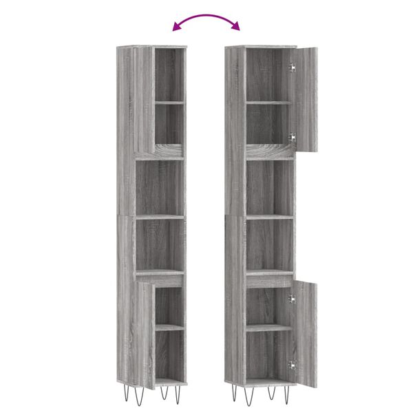 vidaXL Ντουλάπι Μπάνιου Γκρι Sonoma 30x30x190 εκ. Επεξεργασμένο Ξύλο