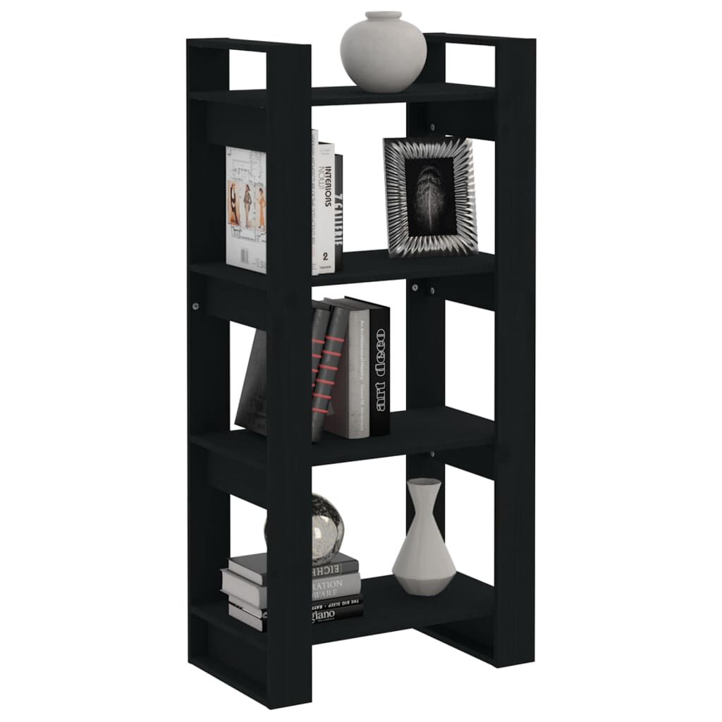 vidaXL Βιβλιοθήκη/Διαχωριστικό Χώρου Μαύρο 60x35x125 εκ. Μασίφ Ξύλο