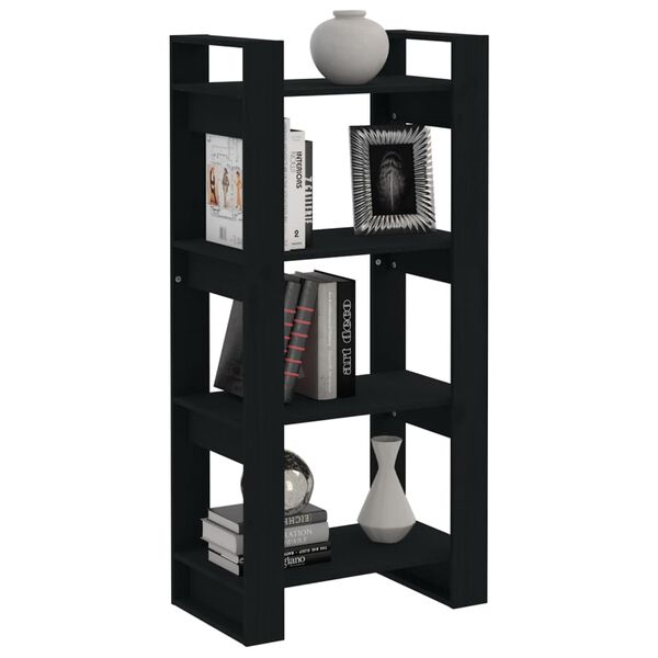 vidaXL Βιβλιοθήκη/Διαχωριστικό Χώρου Μαύρο 60x35x125 εκ. Μασίφ Ξύλο