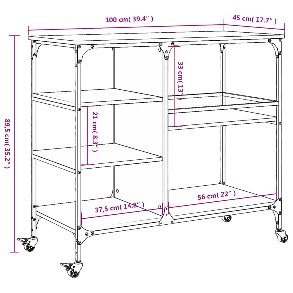 vidaXL Τρόλεϊ Κουζίνας Καπνιστή Δρυς 100x45x89,5 εκ Επεξεργασμένο Ξύλο
