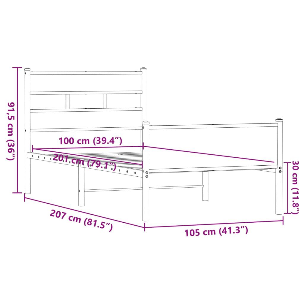 vidaXL Πλαίσιο Κρεβατιού Καφέ Δρυς 100x200 εκ. Επεξεργασμένο Ξύλο