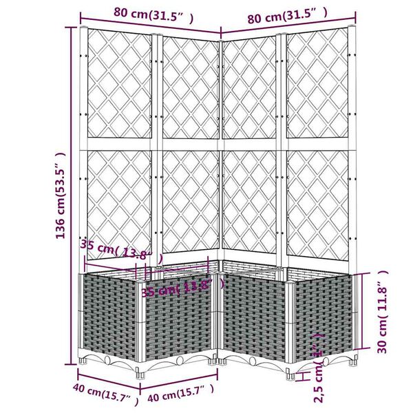 vidaXL Ζαρντινιέρα Κήπου με Καφασωτό Μπλε Γκρι 80x80x136 εκ. από PP