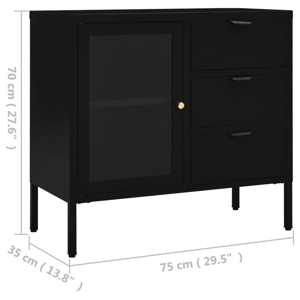 vidaXL Μπουφές Μαύρος 75 x 35 x 70 εκ. από Ατσάλι και Ψημένο Γυαλί