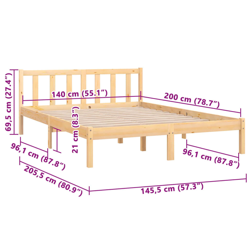vidaXL Πλαίσιο Κρεβατιού 140 x 200 εκ. από Μασίφ Ξύλο Πεύκου