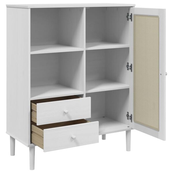 vidaXL Ντουλάπι Ψηλό SENJA Λευκό/Ρατάν 90x40x112 εκ. Μασίφ Ξύλο Πεύκου
