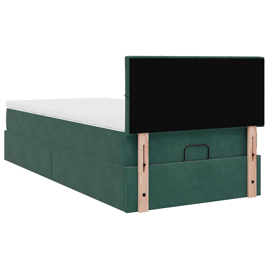 vidaXL Οθωμανικό κρεβάτι με στρώμα & LEDs Dark Green 90x200cm Velvet