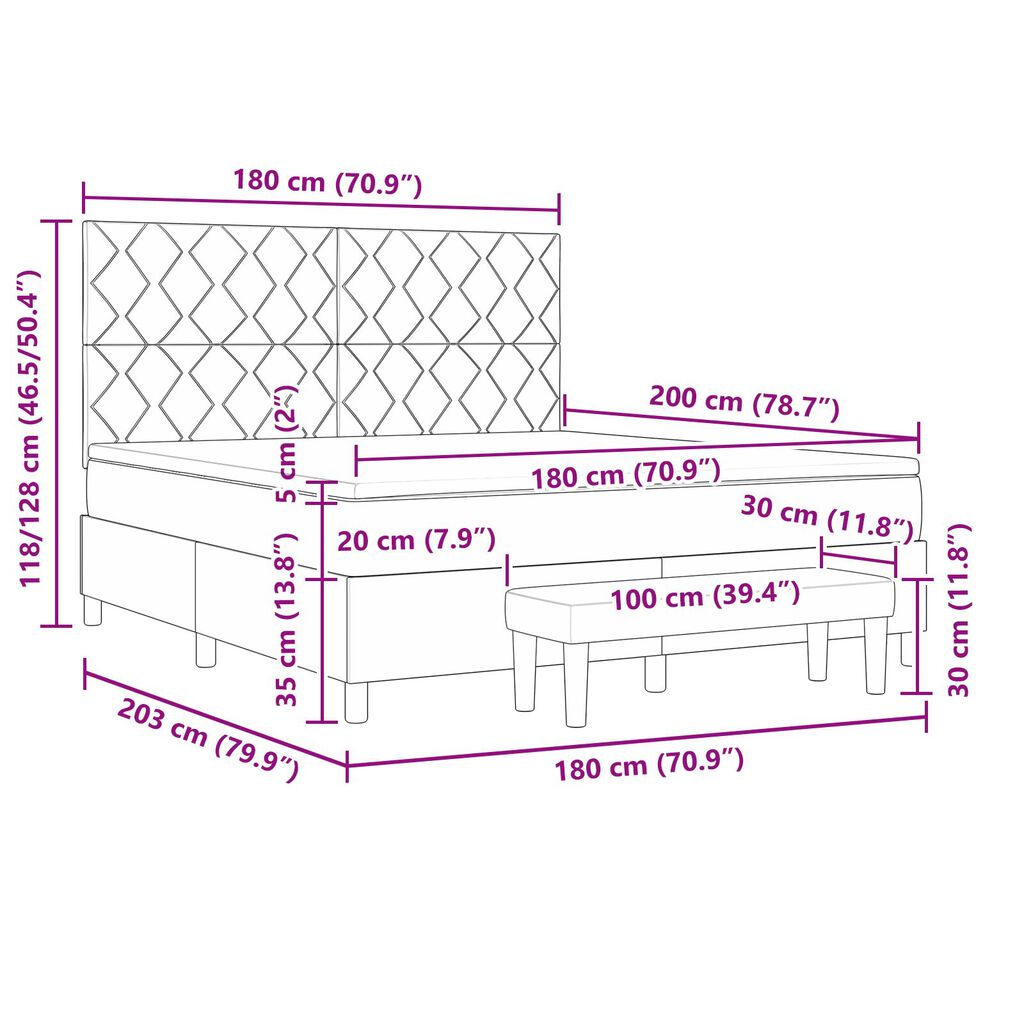 vidaXL Κρεβάτι με Κουβέρτα & Πάγκος Σκούρο Καφέ 180x200 εκ. Ύφασμα