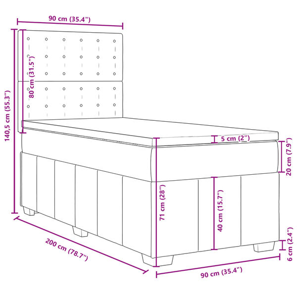 vidaXL Κρεβάτι Boxspring με Στρώμα Κρεμ 90x200 εκ.Υφασμάτινο