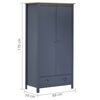 vidaXL Ντουλάπα Hill Δίφυλλη Γκρι 89x50x170 εκ. Μασίφ Ξύλο Πεύκου