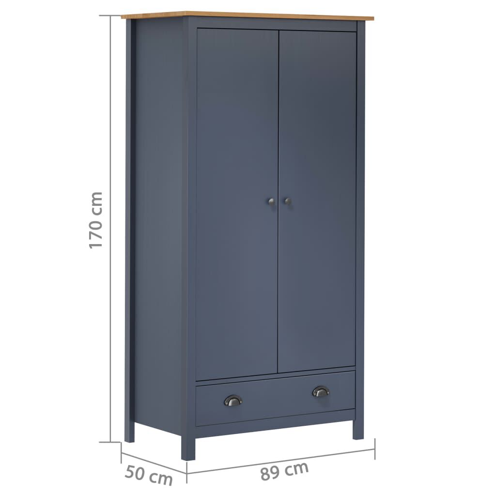 vidaXL Ντουλάπα Hill Δίφυλλη Γκρι 89x50x170 εκ. Μασίφ Ξύλο Πεύκου