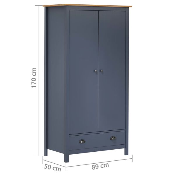 vidaXL Ντουλάπα Hill Δίφυλλη Γκρι 89x50x170 εκ. Μασίφ Ξύλο Πεύκου