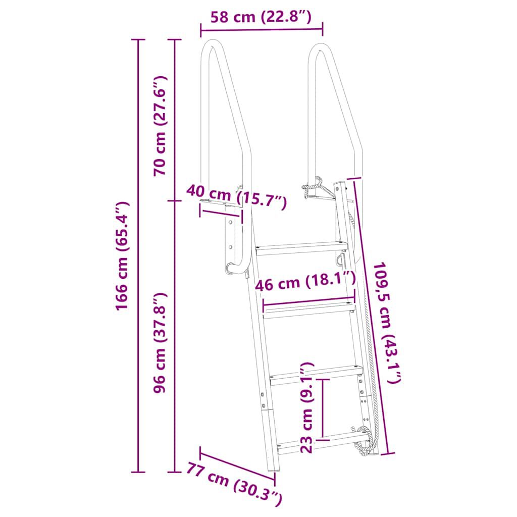 vidaXL Σκάλες Γιάτσας 4 Βημάτων Ασημί 58 x 77 x 166 εκ Αλουμίνιο