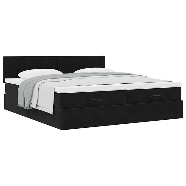 vidaXL Οθωμανικό κρεβάτι με στρώματα Μαύρο 160x200cm Velvet