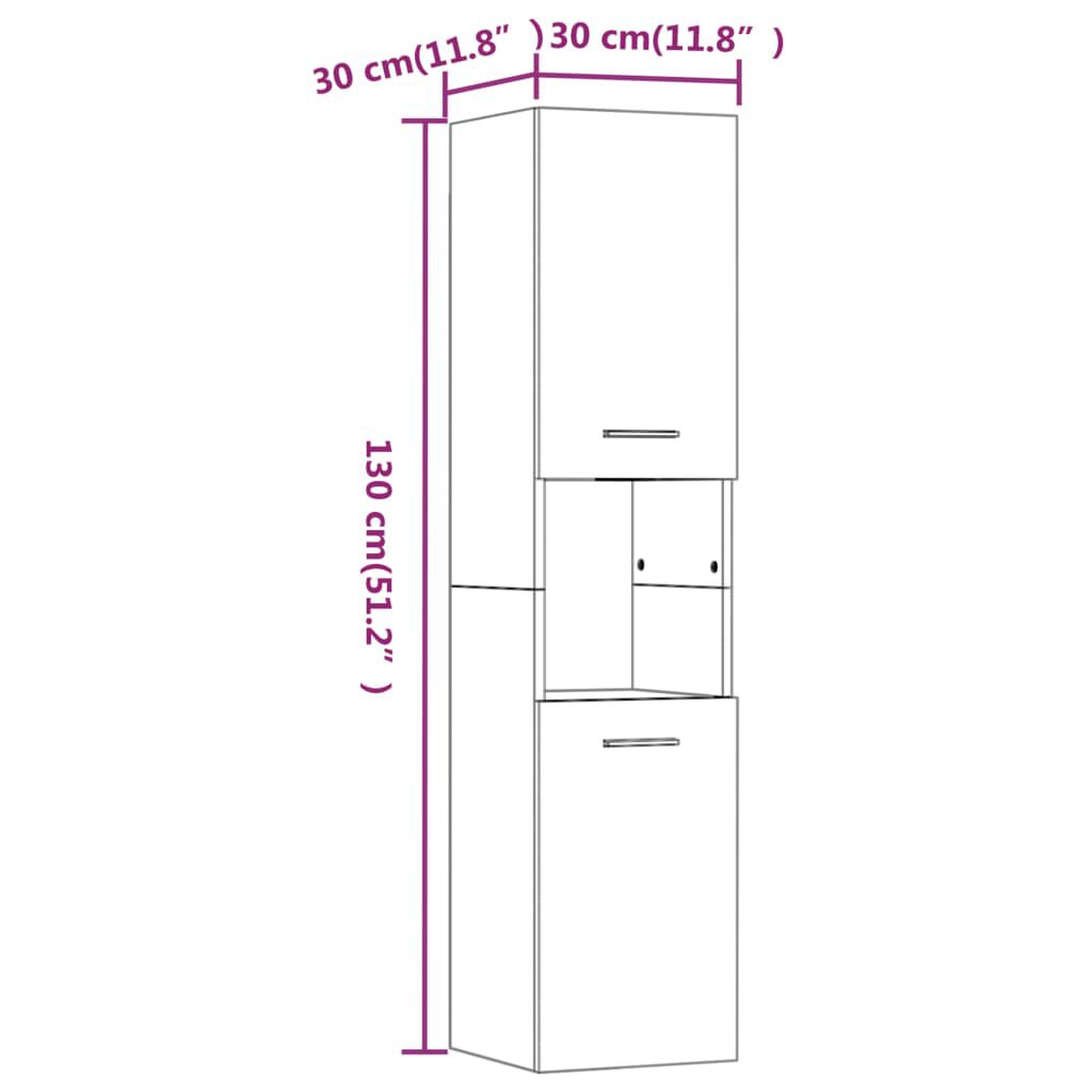 vidaXL Ντουλάπι Μπάνιου Καπνιστή Δρυς 30x30x130 εκ. Επεξεργασμένο Ξύλο