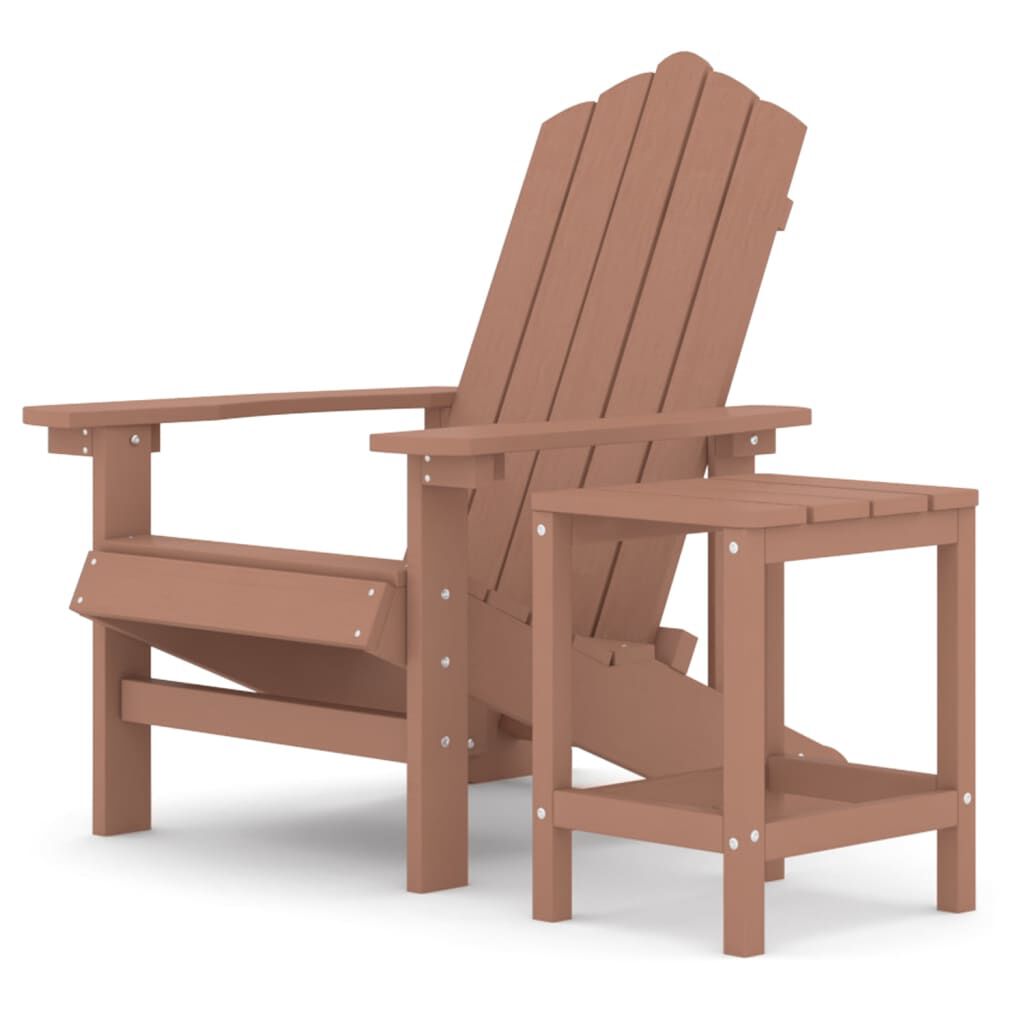 vidaXL Καρέκλα Κήπου Adirondack Καφέ από HDPE με Τραπεζάκι