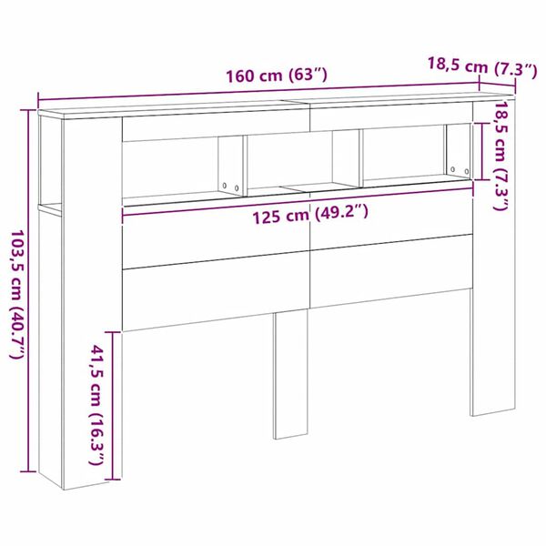 vidaXL LED κεφαλάρι Artisan Oak 160x18,5x103,5 cm Κατασκευασμένο ξύλο