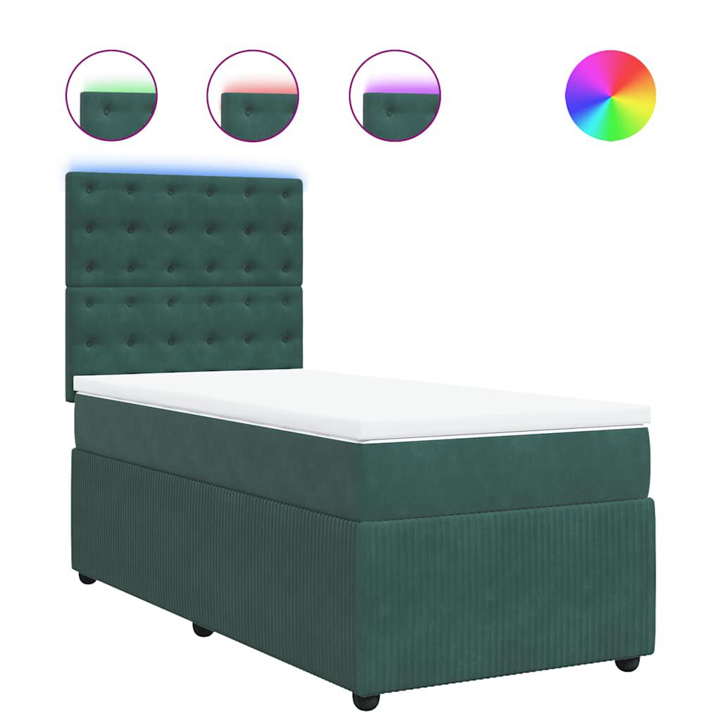 vidaXL Κρεβάτι Boxspring με Στρώμα Σκούρο Πράσινο 80x200 εκ. Βελούδινο