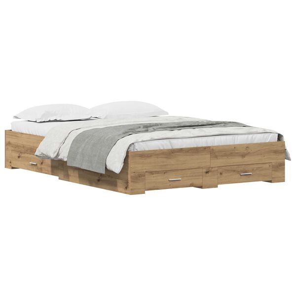 vidaXL Κρεβάτι με Συρτάρια Artisan Oak 135x190 cm Κατασκευασμένη Ξυλεία