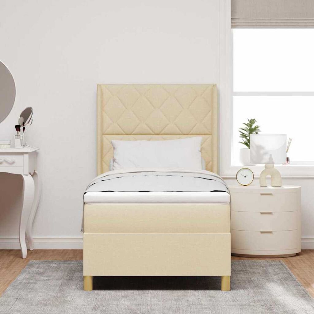 vidaXL Κρεβάτι με ελατήρια με στρώμα Κρεμ 90 x 190 cm ύφασμα