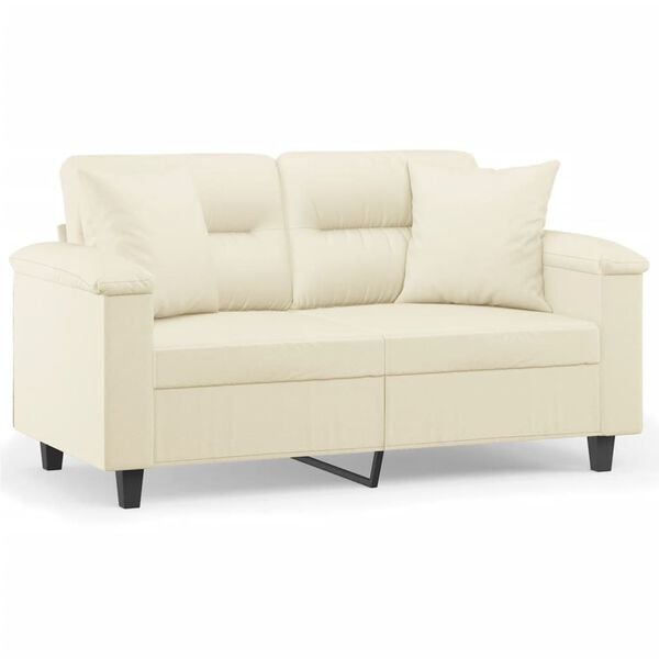 vidaXL Καναπές Διθέσιος Κρεμ 120εκ. Συνθετικό Δέρμα με Μαξιλάρια