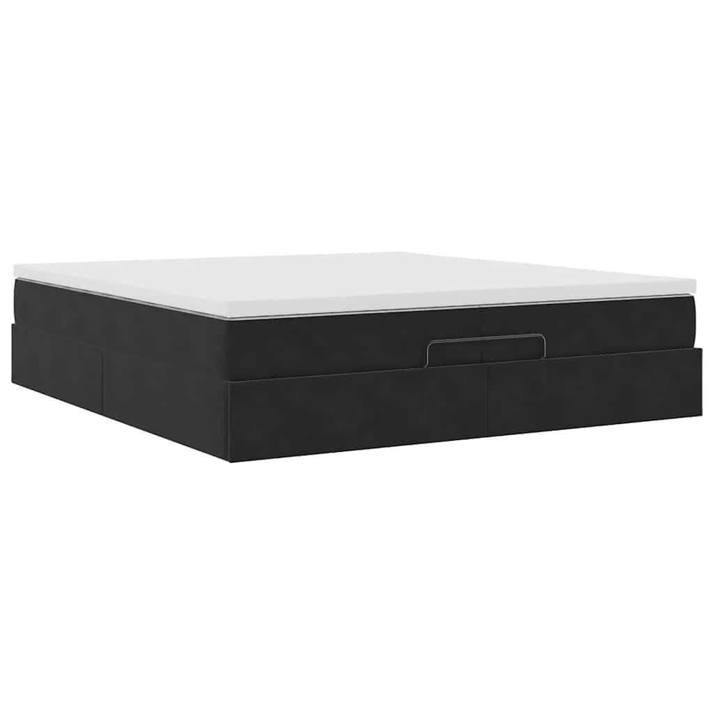 vidaXL Οθωμανικό κρεβάτι με στρώματα Μαύρο 200x200cm Velvet