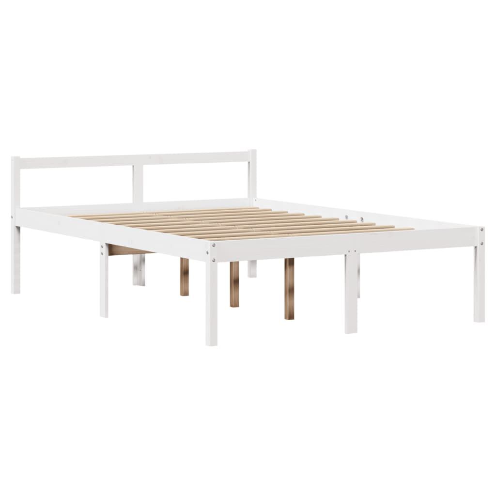 vidaXL Κρεβάτι Βιβλιοθήκη Χωρίς Στρώμα Λευκό 135x190 εκ Μασίφ Πεύκο