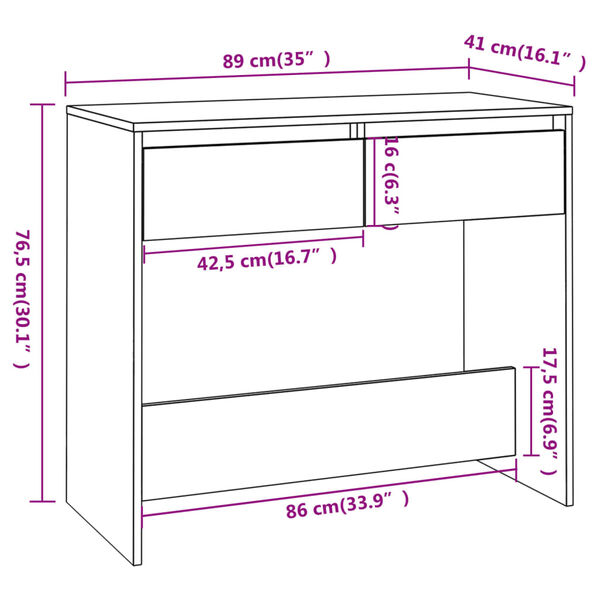 vidaXL Τραπέζι Κονσόλα Καπνιστή Δρυς 89x41x76,5 εκ. Επεξεργασμένο Ξύλο