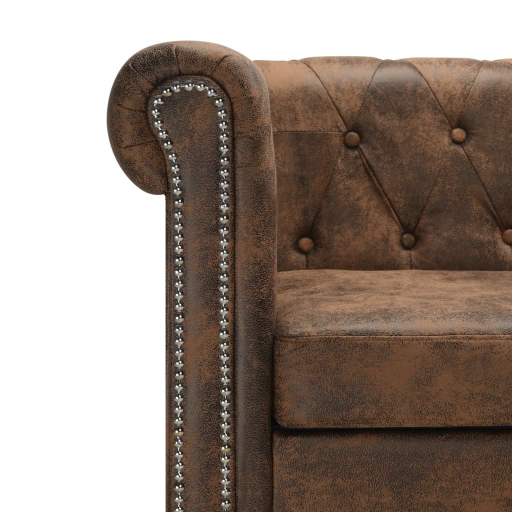 vidaXL Καναπές Γωνιακός Chesterfield Καφέ από Συνθετικό Καστόρι