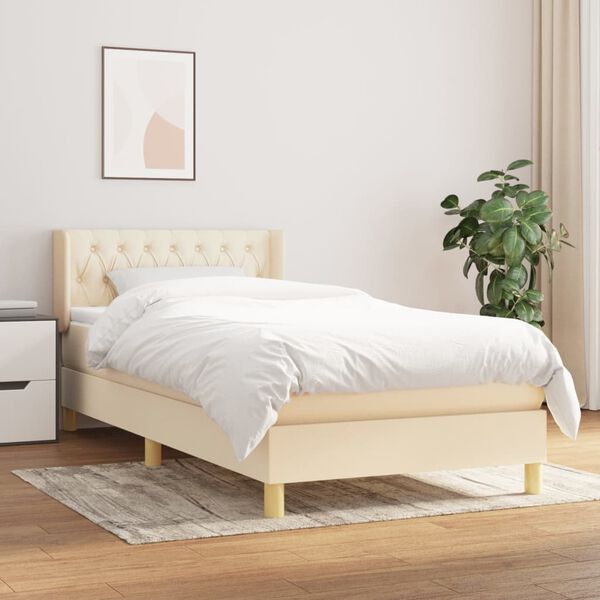 vidaXL Κρεβάτι Boxspring με Στρώμα Κρεμ 100 x 200 εκ. Υφασμάτινο
