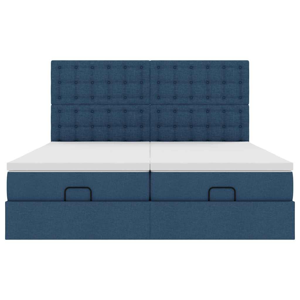 vidaXL Οθωμανικό κρεβάτι με στρώματα μπλε 200x200cm ύφασμα